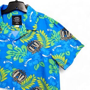 My Hero Academia Hawaiian Button Up Shirt‎ Mens L Anime Blue Floral NEW w/ Tag